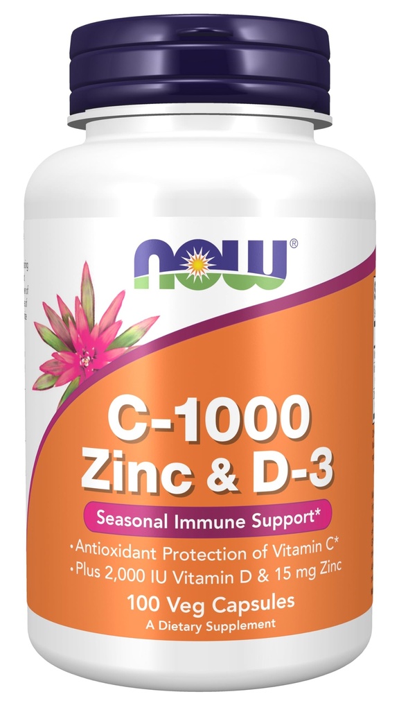 Zdaj dopolnila, C-1000 Cink & D-3, Sezonska podpora imunskega sistema*, 100 kapsul Veg