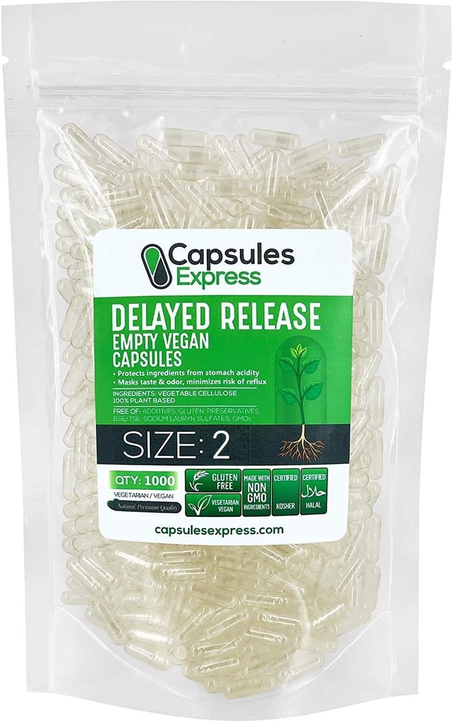 XPRS Nutra Zapoznela sprostitev Velikost 2 prazni kapsuli - 1000 Štetje Prozorne prazne veganske kapsule - Vegetarijanske tablete - DIY Zelenjavna kapsula Polnjenje - Polni Veggie Gel caps za Do-It-Yourself dopolnila