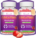 2 Pack Kreatin Monohidrat Gumiji za ženske in moške, Sugar Free Vegan Kreatin dodatek za izgradnjo mišic, povečanje energije in moči, naravne jagode aroma, 120 Count