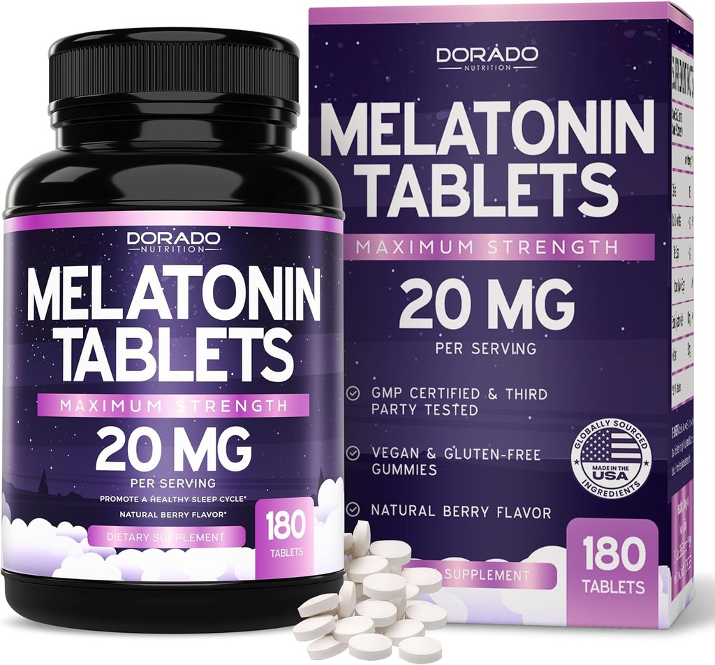 Melatonin 20mg tablete za odrasle (180 Count) - hitro raztopite z 20mg melatonina na tableto - visoka potenca, Gluten-free, Non-GMO, Vegan - mešane Berry Flavor - Bulk Supply - ZDA Made