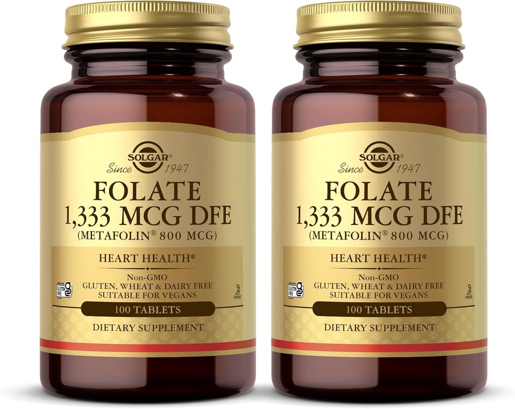 Solgar Folat 1,333 mcg DFE (Metafolin 800 mcg) - 100 tablet, pakiranje 2 - prednatalni vitamin - brez glutena, brez mleka, Košir - 200 skupno serviranje