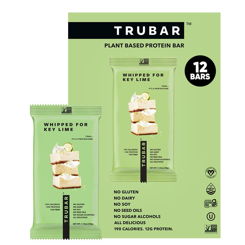 TRUBAR Veganska beljakovinska ploščica, brez glutena, na bazi rastlin, z visoko vsebnostjo maščob, brez mleka, z nizko vsebnostjo maščob, brez gensko spremenjenih organizmov, brez sladkornih alkoholov, 12G beljakovin iz lena, 13G fiber, zdravi prigrizki, 12 CT