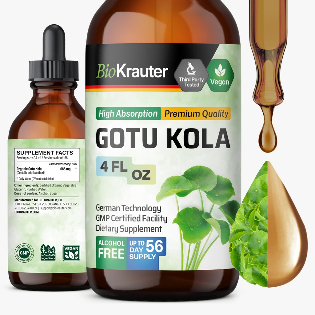 BIO KRAUTER Gotu Kola Tinkture - Centella Asiatica Extract - Alkohol in sladkor Prosti Gotu Kola Extract - Veganske kapljice 4 Fl.Oz.