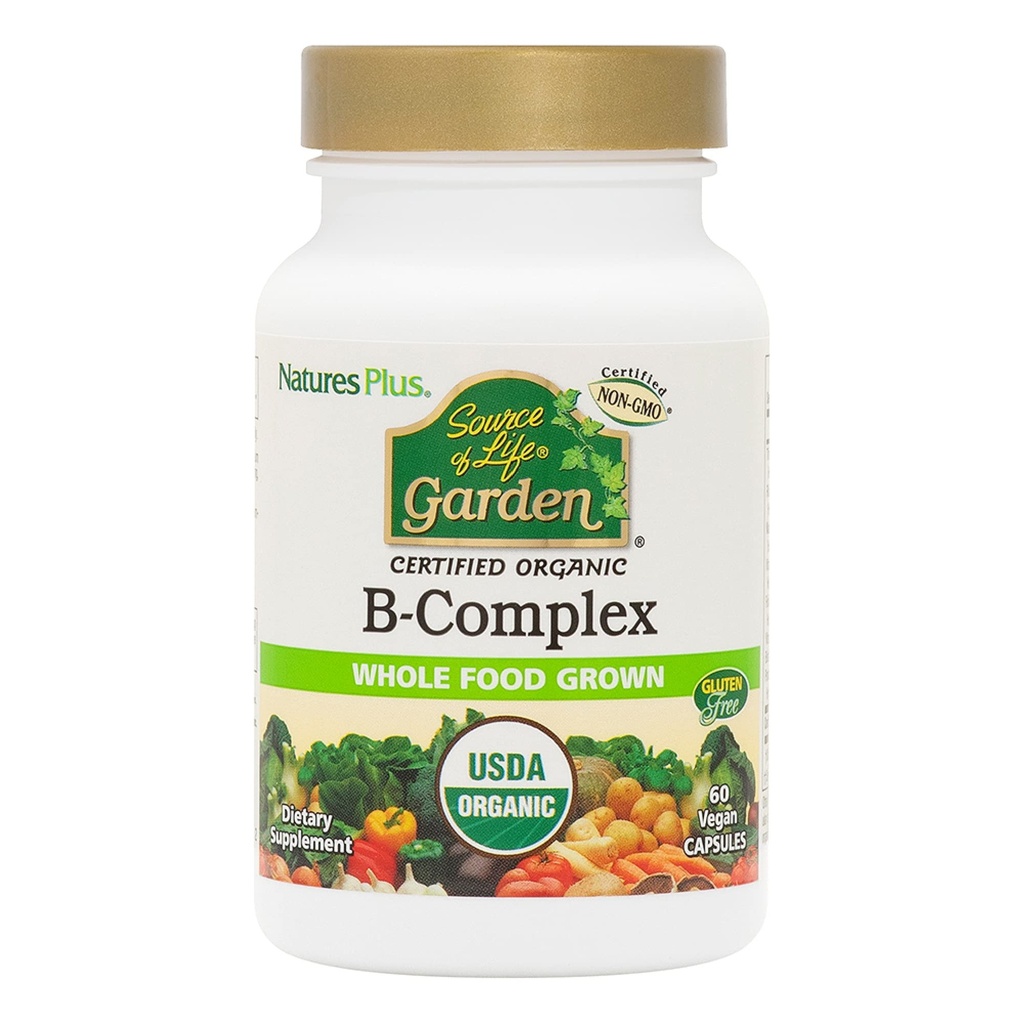 NaturesPlus Vir življenja Vrt B-kompleks - 60 kapsul - Popoln dodatek vitamina B - USDA Organic, Non-GMO, Vegan, Gluten Free - 30 Servings