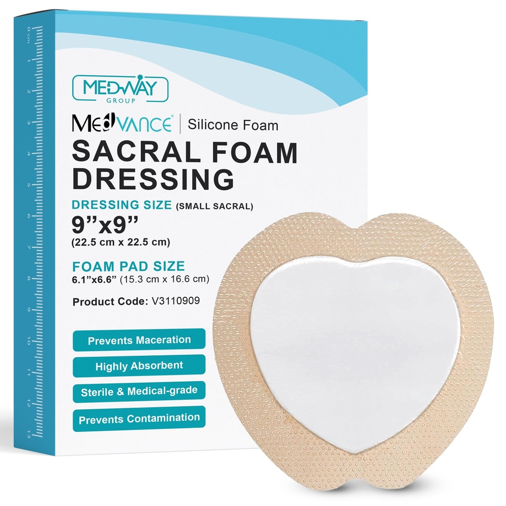 MedVance TM Silikone - Sacral meji silikonske lepilne pene Oblačenje, Bed boleče zdravljenje Povezave za Sacrum, velikost 9 "x 9" (6.1" Pad x 6.6" Pad), Škatla 5 prelivov