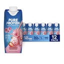 Pure Protein Jagode Protein Shake, 30g Popolne beljakovine, Pripravljen za pitje in Keto-prijazno, Vitamini A, C, D in E plus cink za podporo imunskega zdravja, 11oz steklenice, 12 pakiranje