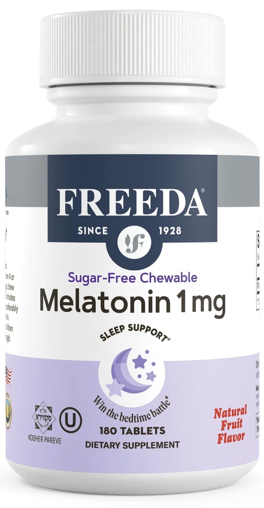 FreeDA Melatonin 1 mg Žvečljive tablete brez sladkorja – Naravne sadne arome Pomoč za spanje za odrasle in otroke starosti 3 in up – Nenavadno oblikovanje, Vegan, Gluten-free, Kosher – Made in USA (180 Count)