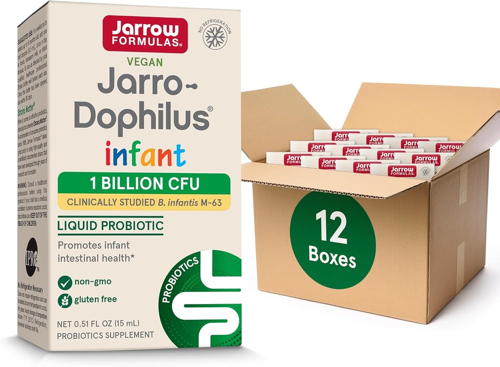 Jarrow Formule Jarro-Dophilus Infant Liquid Probiotic, prehranska dopolnila, Intestinalna zdravstvena podpora za dojenčke, 1 milijarda CFU na serviranje, 0,51 Fl Oz, 30 Day Supply, (Pack of 12)