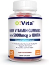 Vitamin za lase z 5000mcg Biotin, močan in bolj zdravo las dodatek, spodbuja hitrejšo rast las za ženske in moške (60 Non-GMO Gummies)