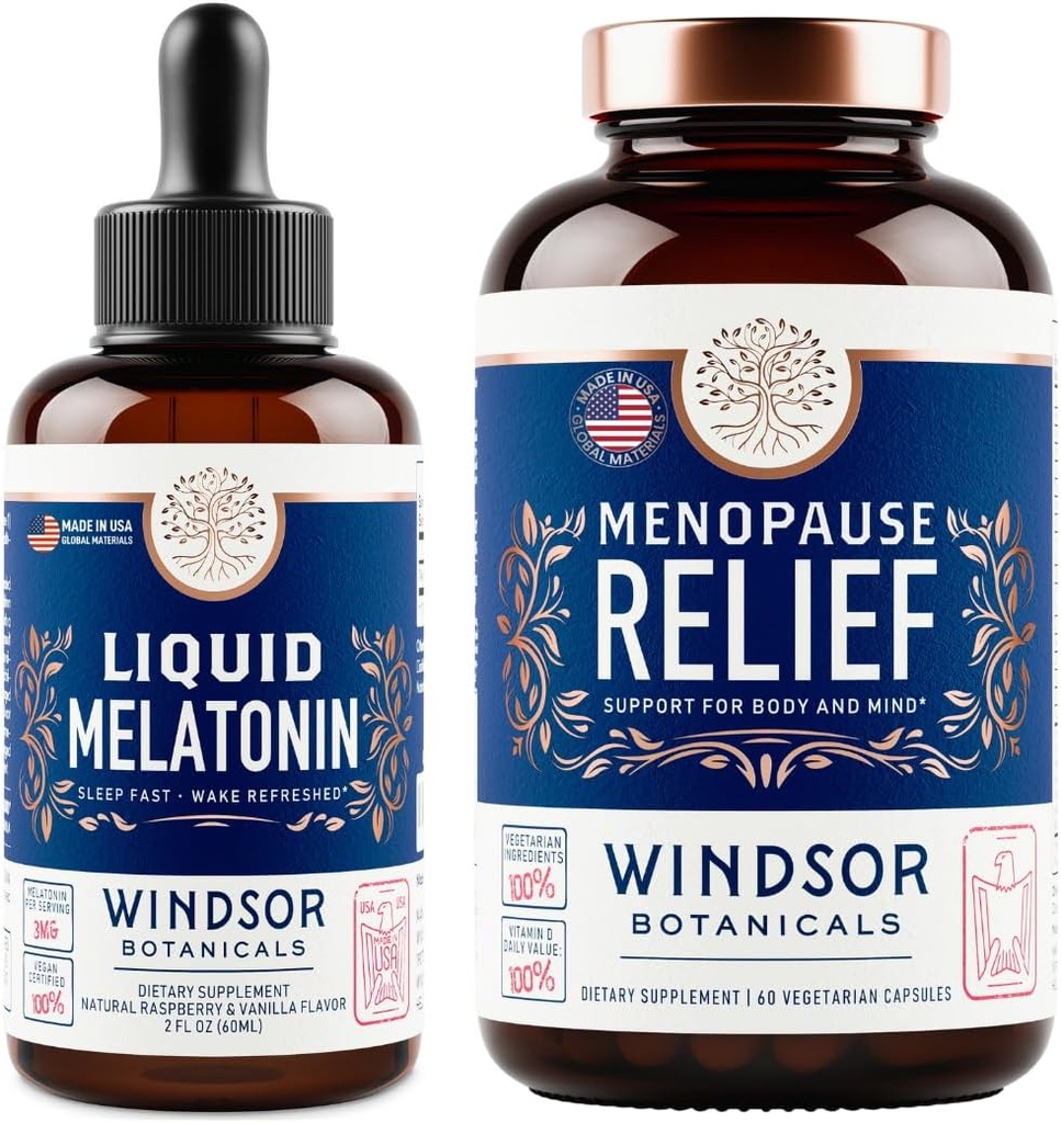 WINDSOR BOTANIKALS Menopause Multivitamin in tekoči melatonin 3mg - ženske zdravstvene podpore paket