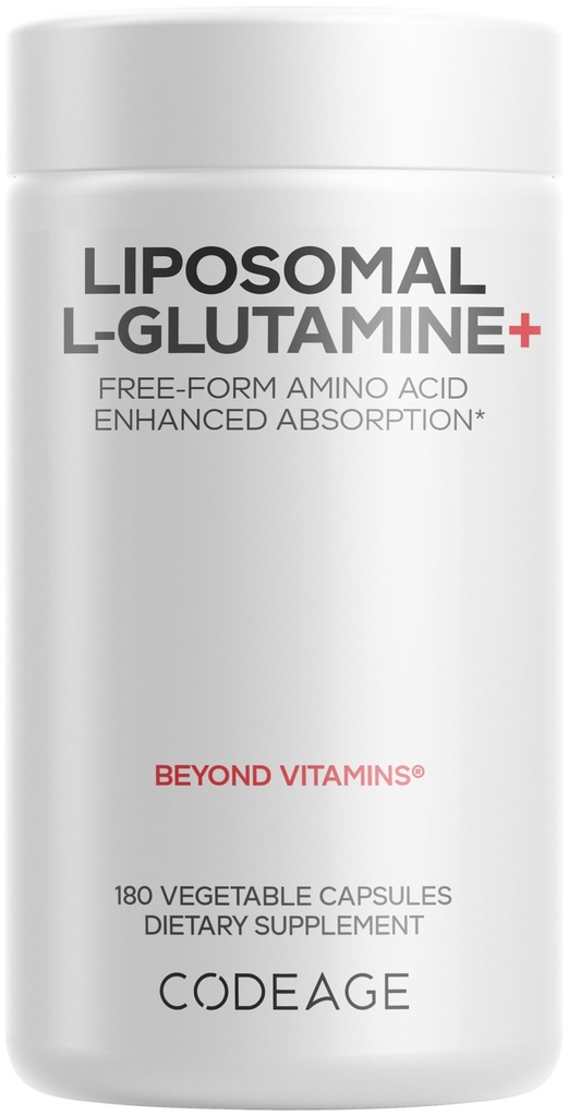 Koda Liposomska L-glutamin kapsula - 1.000 mg L-glutamin na odmerek - 3-mesečna dostava - liposomske tablete, veganske tablete, ne-GMO, aminokisline brez glutena - 180 kapsul