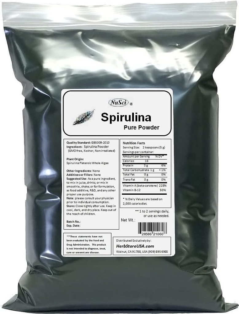 100% Pure Spirulina Powder Sveža energija Neobsevana (2000 Grams (4,4 lb))