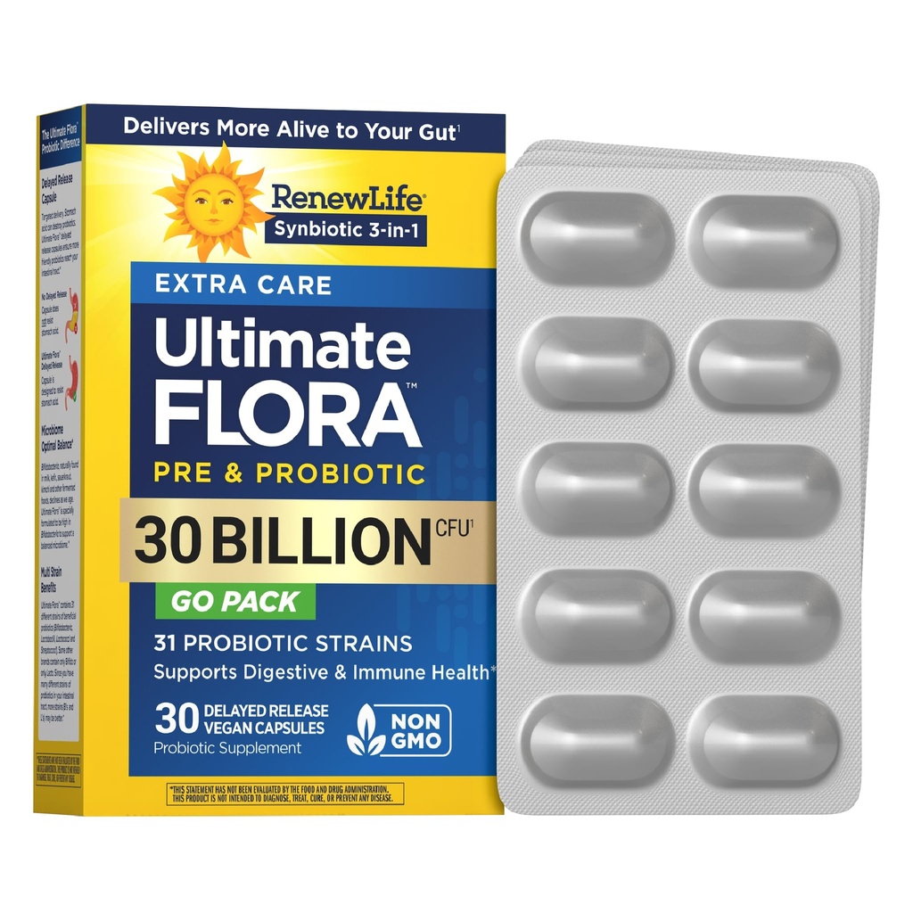 Obnovitev Life Extra Care Go-Pack probiotične kapsule, Daily Supplements Podpora Imunske, Prebavne in dihalnega zdravja, L. Rhamnosus GG, Mlečni, Soja in gluten brez, 30 milijard CFU, 30 Ct