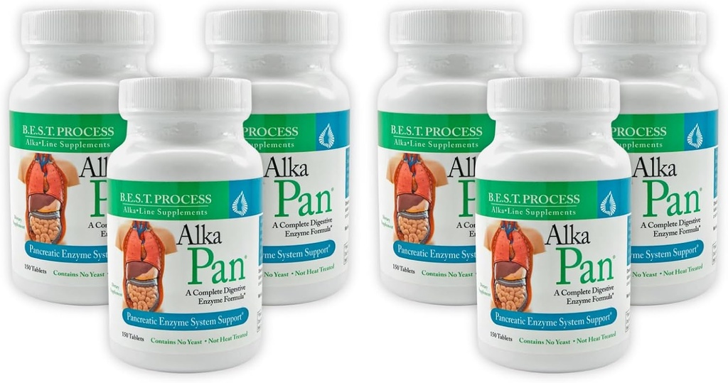 Alka•Pan (6 Pack) Najboljši proces Alkaline – Naravni prebavni dodatek – encimi trebušne slinavke z antioksidant-Rich Superfoods & Prebavne zelišča
