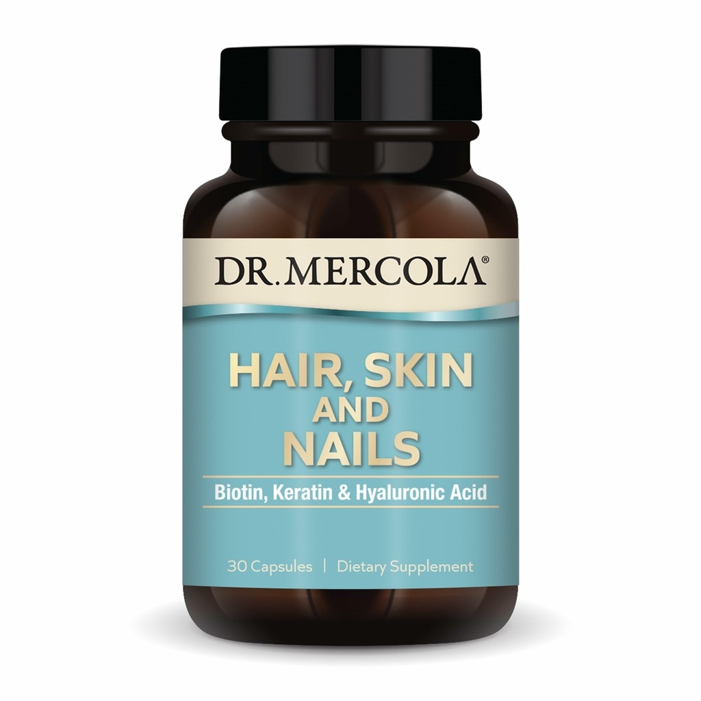 Dr. Mercola Lasje, koža in nohti - zagotavlja Biotin, Keratin & Hyaluronic Acid - Premium kakovost - Podpira zdravo staranje - Ne-GMO, Gluten-free & Soy-free - 30 kapsul (30 Serving)