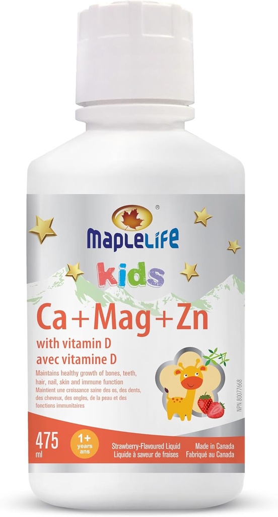MapleLife otroci Kalcij, magnezij in cink + D Jagoda, 475 ml