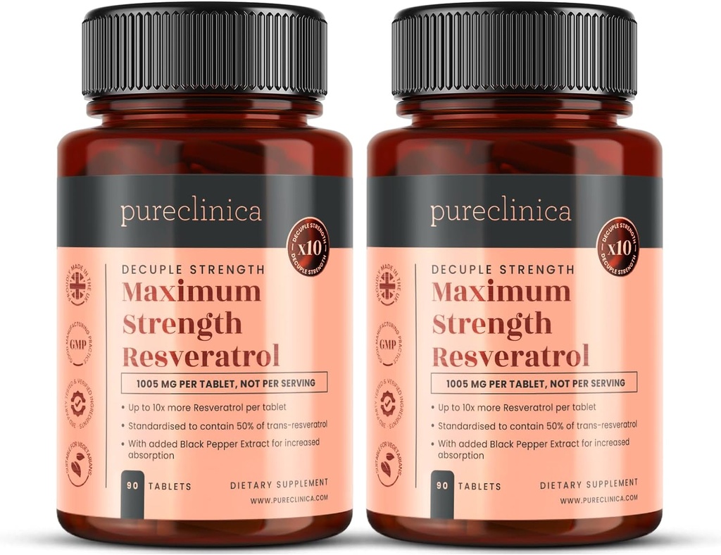 peeclinica 1000mg Resveratrol x 180 tablet (2 steklenici po 90 tablet vsak - 6 mesecev dobave). 10 x Jakost in z izvlečekom črnega popra za hitrejšo absorpcijo