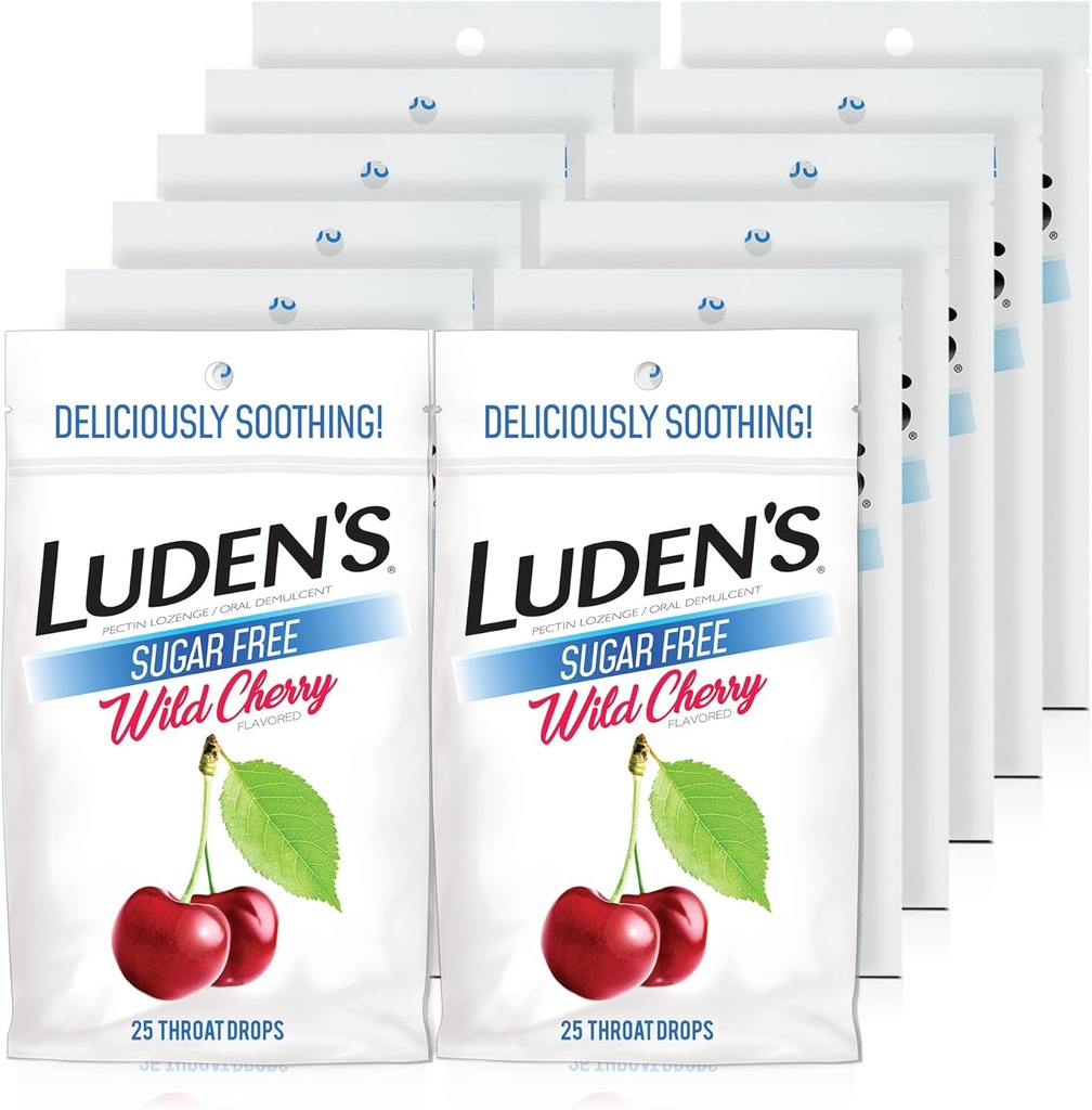 Ludenove kapljice brez sladkorja Divje češnjevo grlo, vneto grlo Relief, 25 Count (12 Pack)
