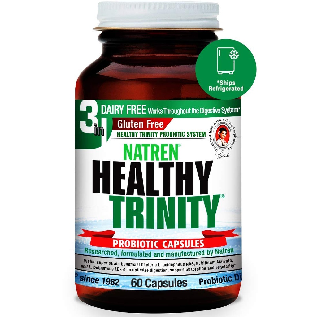 Natren Health Trinity Probiotics dopolnilo - 60 Mlečni in Gluten brezplačno gel kapsule - Izboljšati črevo in prebavne motnje zdravje, - 30 milijard CFU - Lactobacillus Acidophilus, Bifidobacterium, Bulgaric