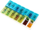 Tedenske tablete Organizator Dispenser, 2 krat na dan, Enostranske odprte tablete Box 7 dan Medicine Planner za enostavno polnjenje, AM PM tablete Primer za vitamine, Medication, Dodatki, Ribja olja, Modra + zelena