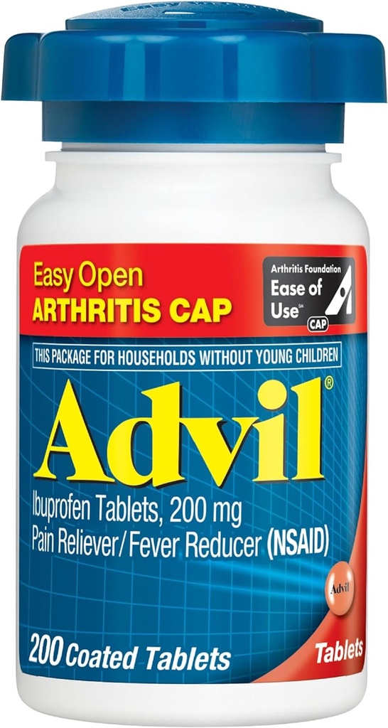 Advil (200 Count) Easy Open Arthritis Cap Pain Reliever/Fever Reducer Coated Tablet, 200 mg ibuprofen, začasno lajšanje bolečine