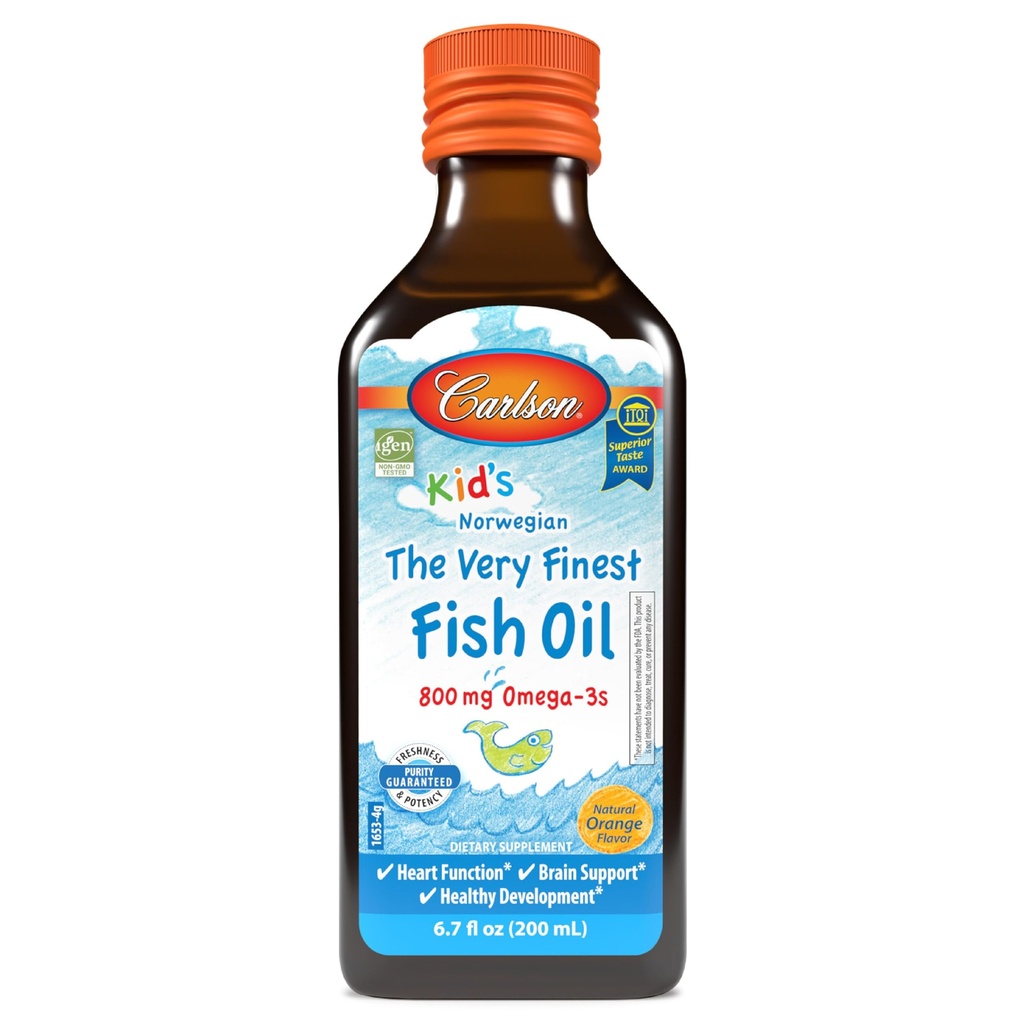 Carlson - Kid je zelo fino ribje olje, 800 mg Omega-3s, Norvežan, Trajno izvorno, Orange, 200 ml