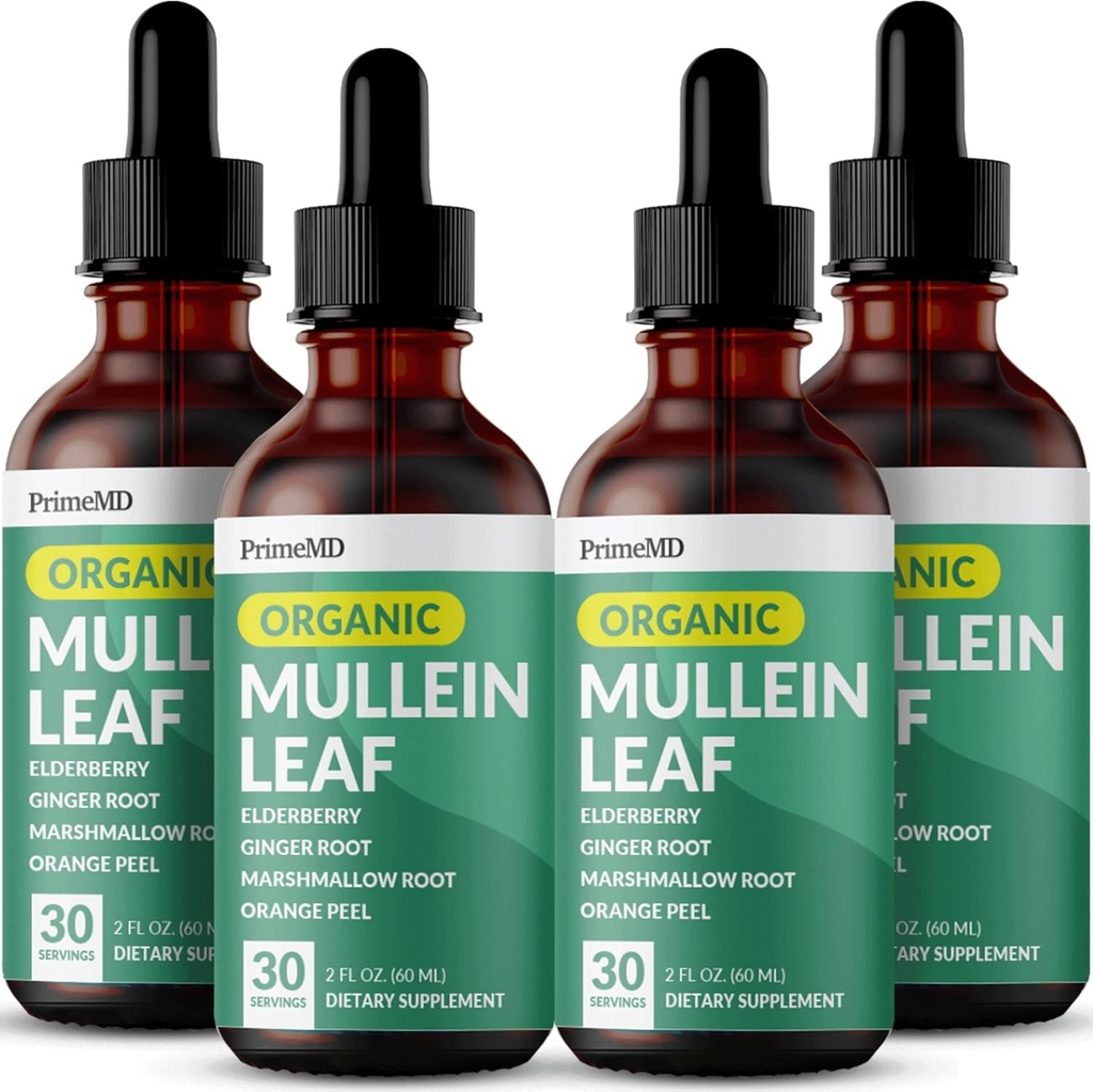 5-v-1 mulleinske kapljice za pljuča in bronhialno - dihalne pljučne zdravstvene podpore z Mullen Leaf Extract za pljuča - Mullein Tinkture z bezgovo jagodo, Echinacea in Ginger Root (120 Servings) (4-paket)