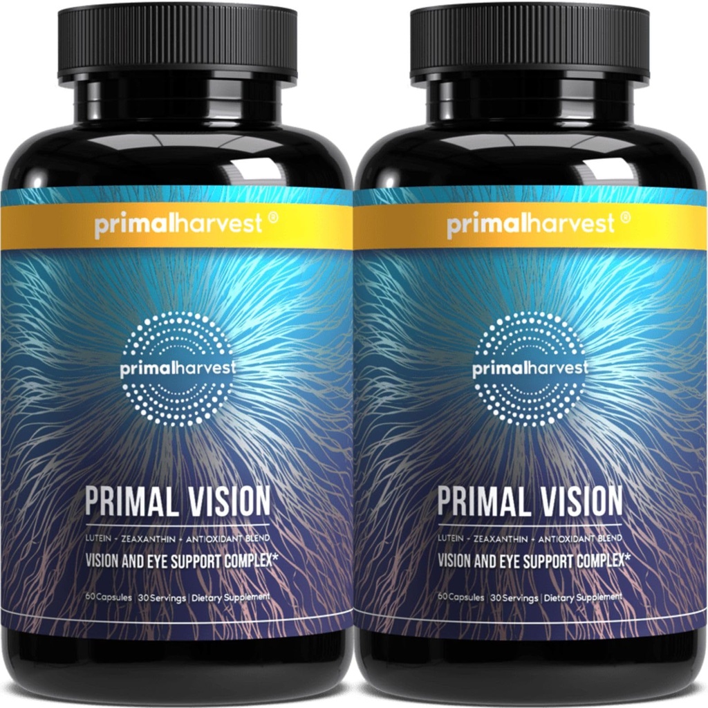 Primal žetev Primal Vision z luteinom, Zeaksantinom, vitaminom A in cinkom za zdravje oči, podporo modri svetlobi in vizualno jasnost 2 paket