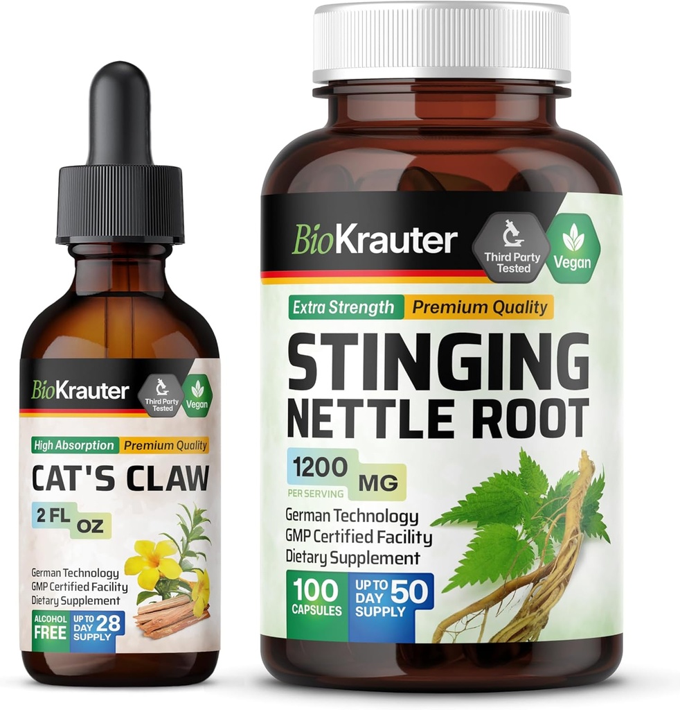 BIO KRAUTER Cats Claw Tinkture 2 Fl. Oz. & Stinging Nettle 100 kapsul