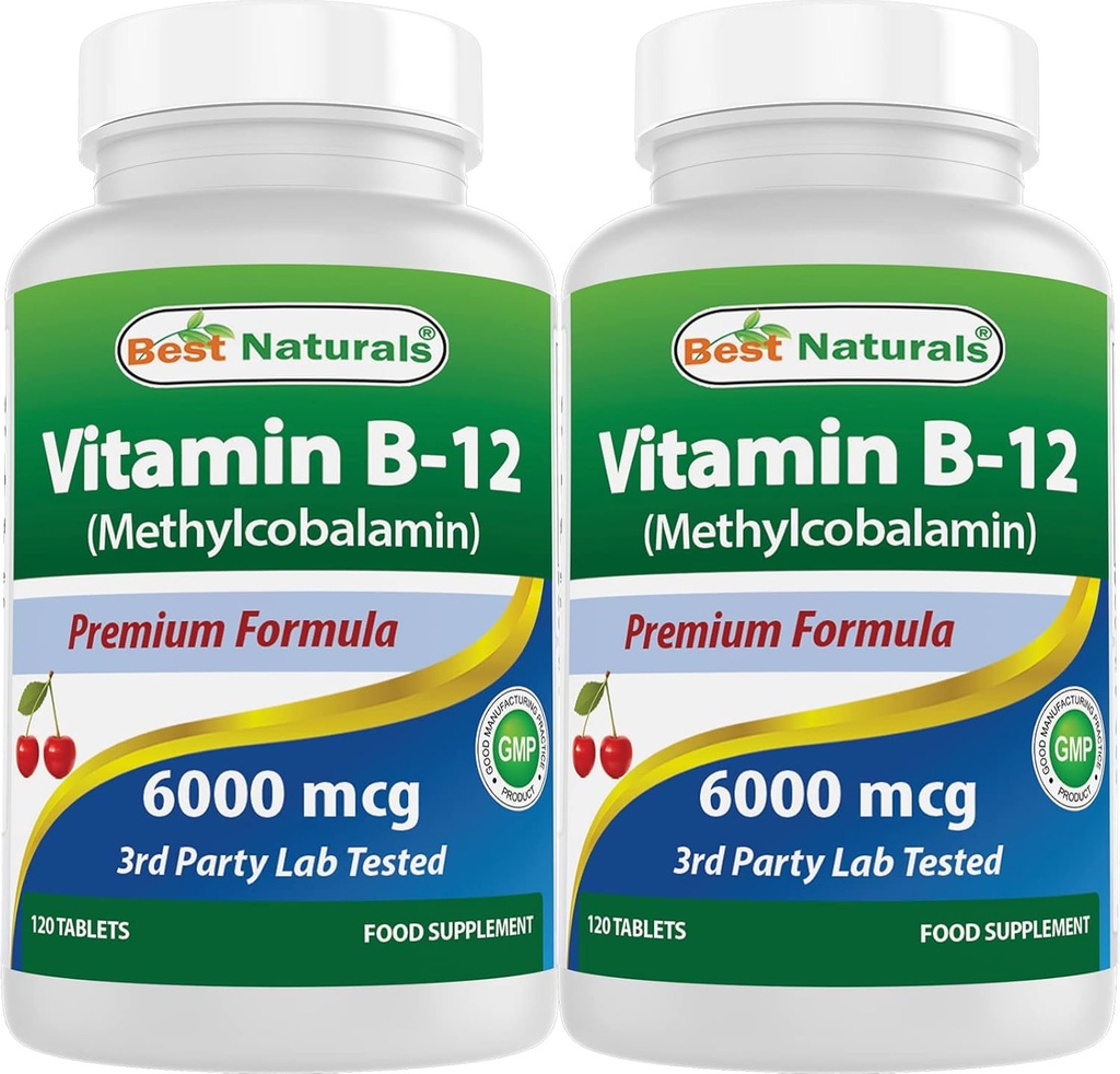Best Natural Vitamin B-12 kot metilkobalamin (metil B12), 6000 μg 120 Podjezične tablete (120 število (Pack po 2))
