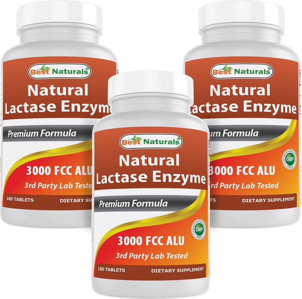 Best Naturals, hitro delujoča encima laktaze, 3000 FCC ALU, 180 tablet (180 tablet (3. paket)