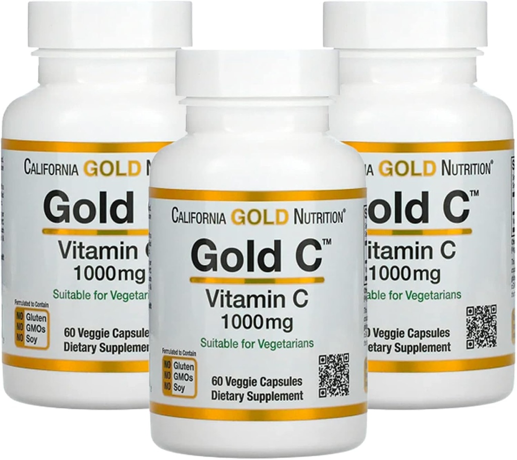 Gold C by California Gold Nutrition - USP stopnja Vitamin C dodatek - Imunska podpora & Seasonal Wellness - vegetarijansko prijazno - Gluten Free, Non-GMO - 1000 mg - 60 Veggie kapsule, 3 pakiranja