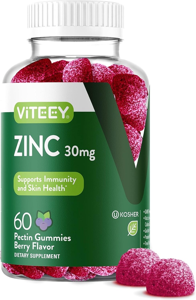 Viteey cink Gummies za ženske in moške - Imunska podpora dodatek - 30mg - Vegan, želatina brezplačno, Non GSO - 60 Count