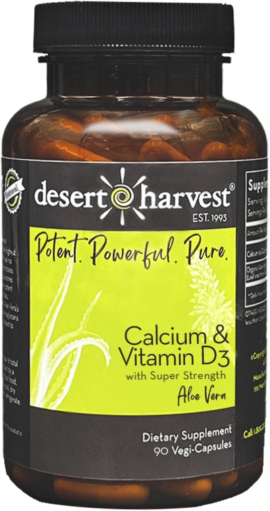 Desert Harvest Kalcijev karbonat 250 mg + vitamin D3 100 i.e. dodatek z Aloe Vero za absorpcijo 90 kapsul