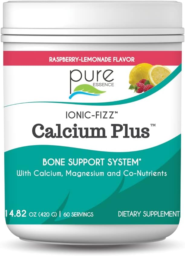 Ionic Fizz Calcium Plus by Pure Essence - Popolno razmerje kalcij/magnezij z vitaminom A, B, C, D in kalijeve močne kosti - Malina Limonada - 14.82 oz