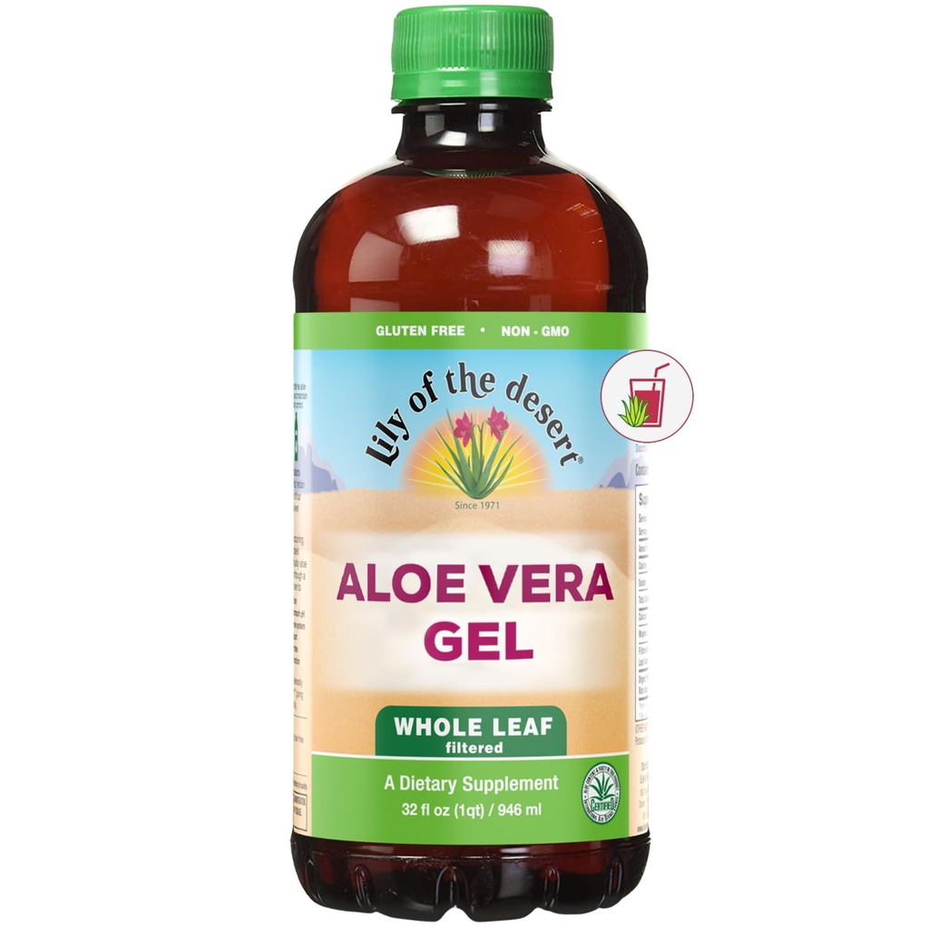 Lily iz puščavske Aloe Vera Gel, Ohranjevalno brezplačno - cel list Filtriran Debelost Doslednost Aloe Vera Pijte z naravnimi vitamini, Prebavne encimi za zdravje Gut, Wellness, Glowing Skin, 32 Fl Oz