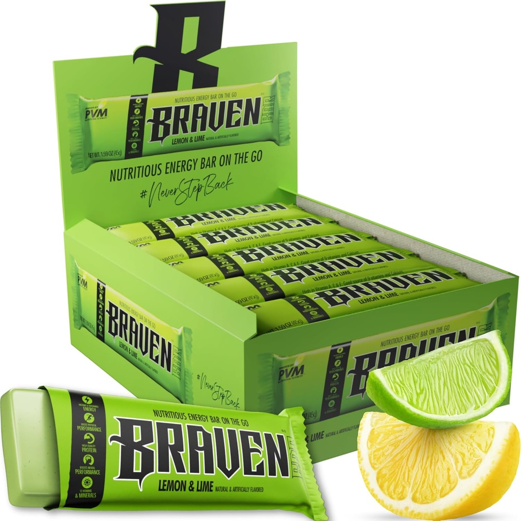 Hrabri bar limone Lime Energy Bars (1.59 oz, paket 20) – Energijski žveči s 5g proteini – On-the-Go energijski prigrizki za tek, pohodništvo in šport - Gluten brezplačni prigrizki za trajno energijo Boost