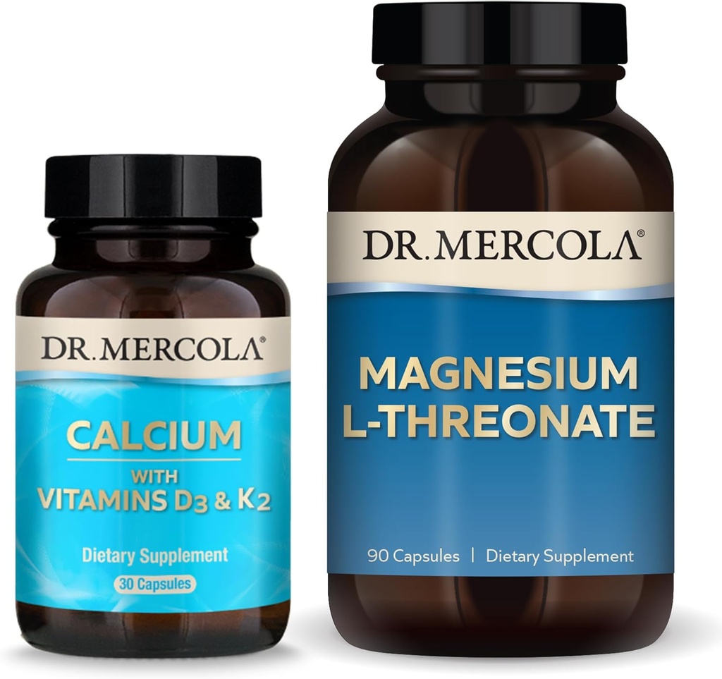 Dr. Mercola Magnezijev L-treonat in kalcij z D3 & K2, 30 Serving, prehranska dopolnila, zdravje kosti, ne-GMO