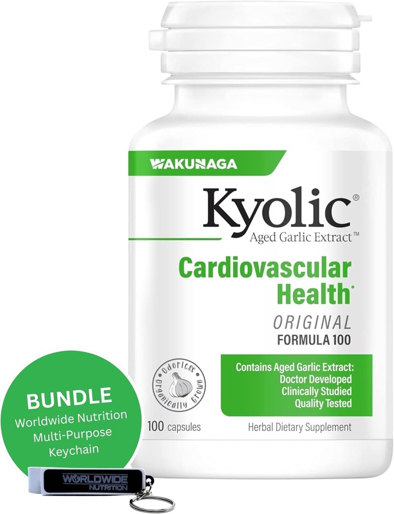 Worldwide Nutrition Bundle: Kyolic Aged Česen Extract Formula 100, Original Cardiovascular, 100 Kapsule in multi-Purpose Key Chain (Package May Vary)