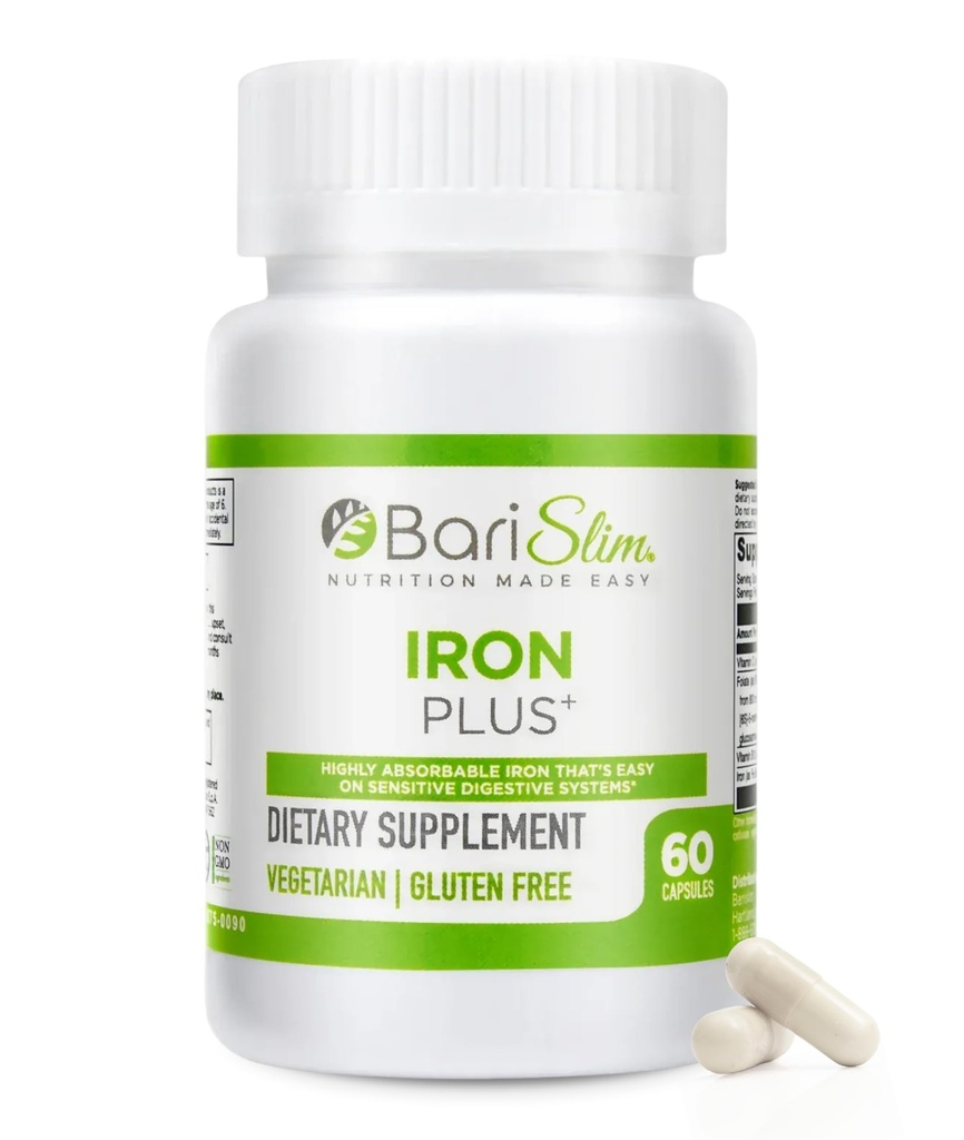 BariSlim Iron Plus kapsule - oblikovana za bolnike po operaciji hujšanja, vključno z Gastric Bypass & Gastric rokav – Easy Digestion in celovita zdravstvena podpora 