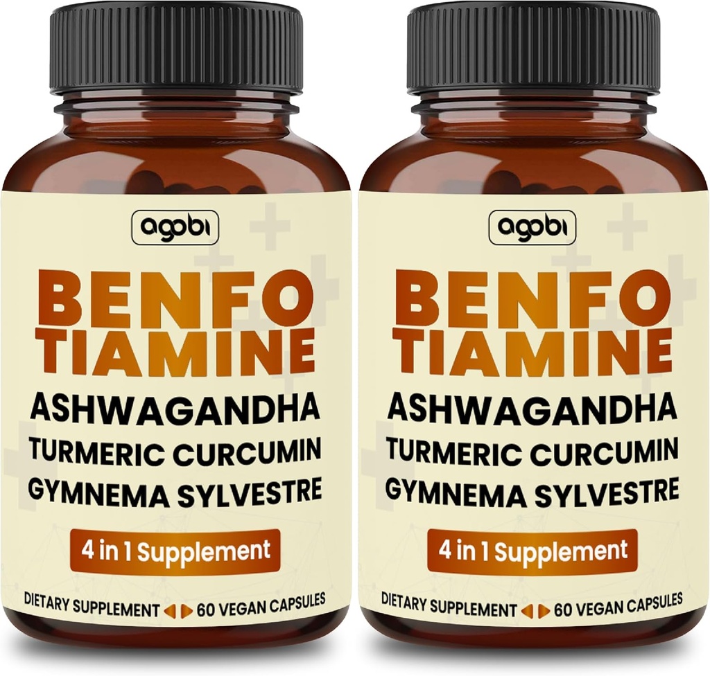 Benfotiamin 600mg dodatek - 2 meseca za Prebavni sistem, proizvodnjo energije in imuno - Umirjanje kurkumin koren, Ashwagandha Root & Organic Gymnema Sylvestre - 2 pakiranji po 60 kapsul