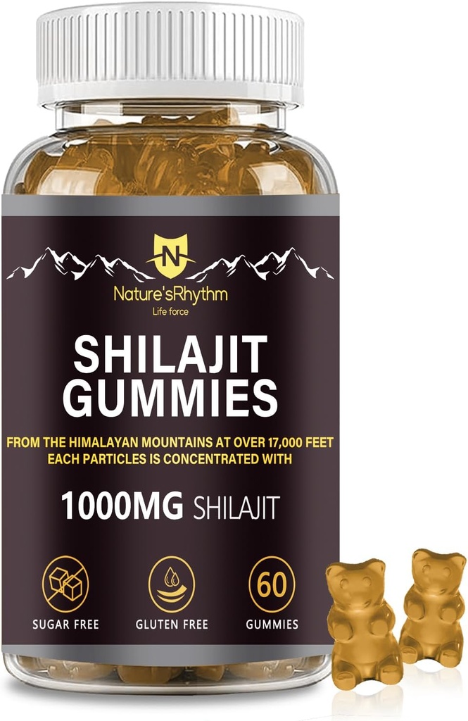 Narava Rhythm Shilajit Gumies 1000mg - 60 kosov Shilajit Gumies za moške in ženske, Shilajit Gumies Bogati v različnih sledovih mineralov, dodatek za povečanje energije in imunitete