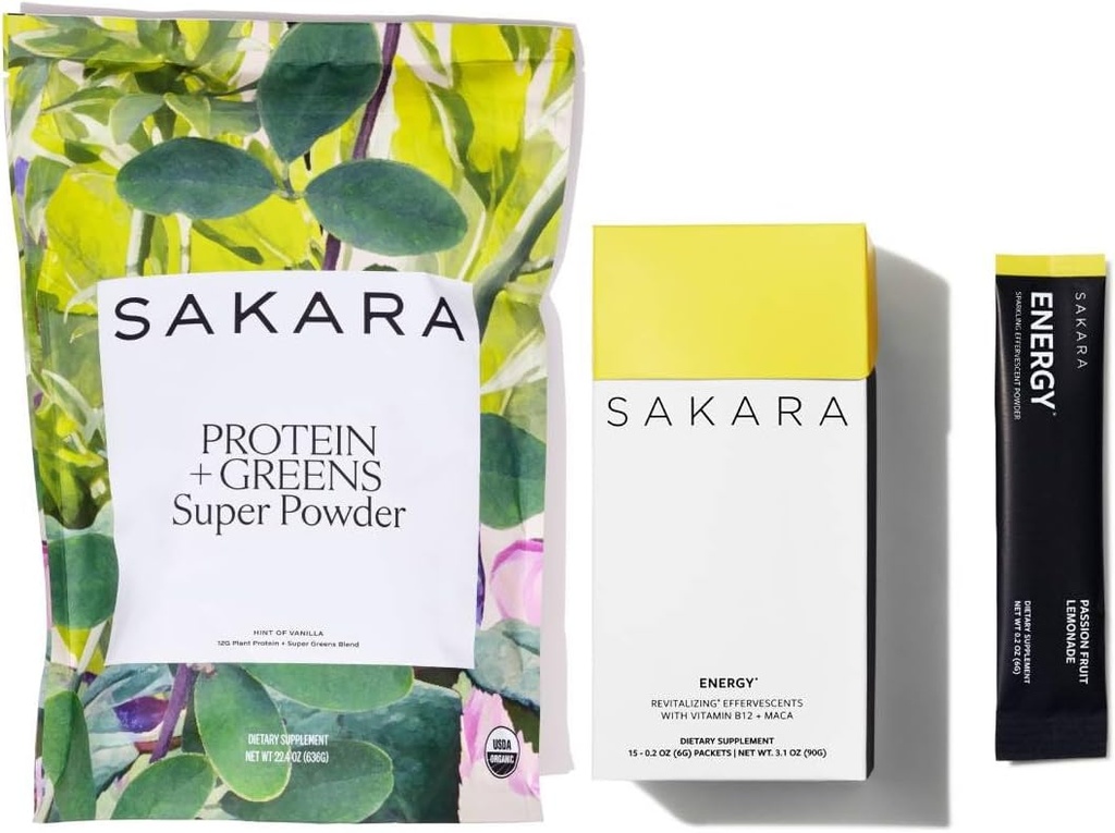 Beljakovine SAKARA + zeleni Super prašek in energijski šum - organski proteini v prahu in zeleni v prahu, rafinirani brez sladkorja elektroliti v prahu