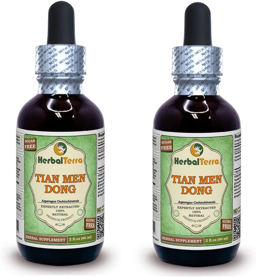 Tian Men Dong, Asparagus (Asparagus Cochinhinensis) Glicerit, posušen korenski prah brez alkohola tekoči ekstrakt (Brand Name: HerbalTerra, Ponosno Made in USA) 2x2 fl.oz (2x60 ml)
