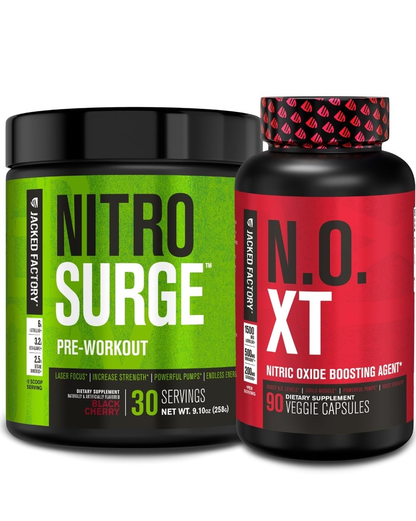 Jacked Factory Nitrosurge Pre-World v Black Cherry & N.O. XT Nitrični oksid Booster za moške in ženske