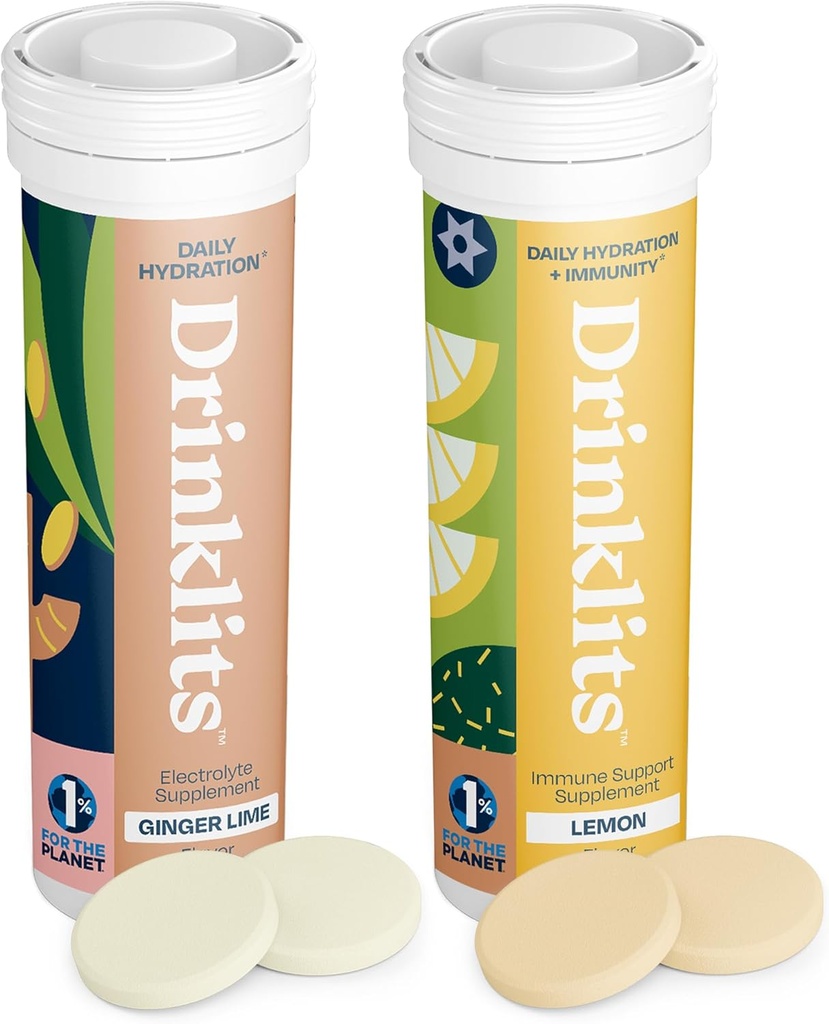 Drinkliti Ginger-Lime Hydration & Lemon Immune Support (2) Tube Combo Pack 