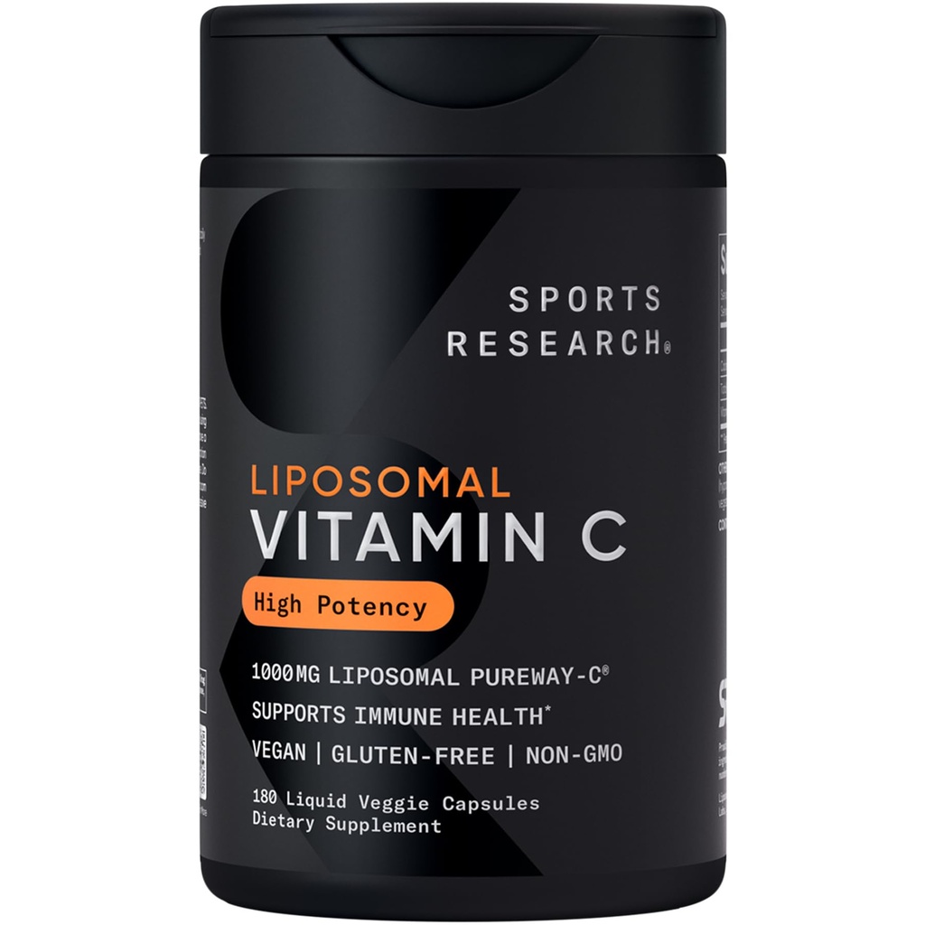 Športne raziskave ® Visoka moč Liposomski Vitamin C dodatek 1000 mg – Certified Vegan, Non-GMO, Gluten Free 