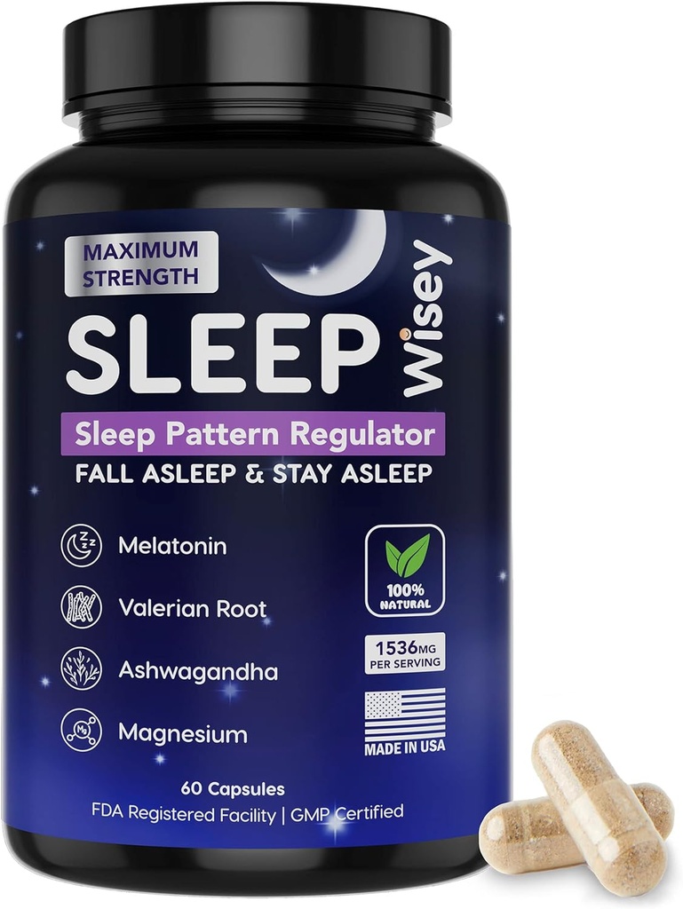 Wisey Natural Sleep Aid - spodbuja zdravo spanje in sprostitev - Zeliščni spanje dodatek za odrasle z Valerian, Melatonin, Magnezij, Ashwagandha - ne-Habit Oblikovanje - 60 kapsul