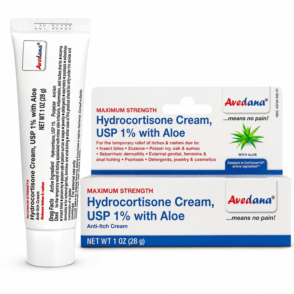 Hydrocortison Cream – 1 Ounce Eccema Cream z Aloe Vera – Premium Anti Srbečica krema ekstra moč – Idealno za izpuščaje, srbenje, žuželke ugrizi, Dermatitis, Detergenti, Nakit