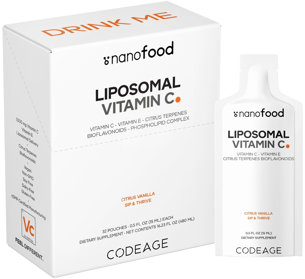 Koda Liposomski Vitamin C Tekoči 1000mg Vitamin C, 4000mg Esencialni fosfolipidi, Dodatek za dnevno podporo imunskemu, Liposomi za absorpcijo, Citrus Bioflavonoidi, Vitamin E, Ne-GMO, 32 vrečk
